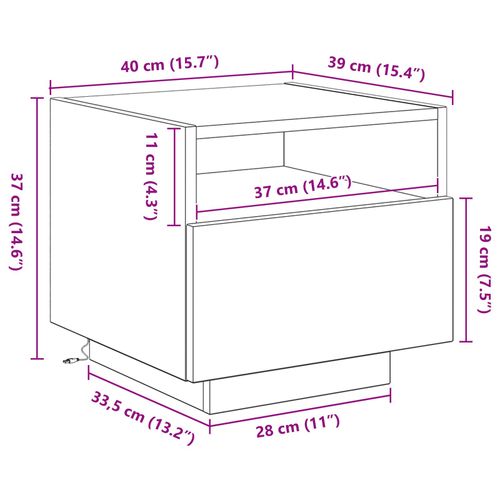 Szafka nocna  z oświetleniem LED Dąb rzemieślniczy 40x39x37 cm na Arena.pl