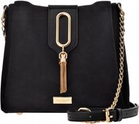 TOREBKA Damska MONNARI Zamszowa Elegancka Torba Kuferek Logo NUBUK Czarna