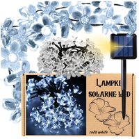 GIRLANDA SOLARNA ZIMNY BIAŁY KWIATKI NA TARAS BALKON LAMPKI OGRODOWE 50LED