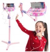 ZESTAW KARAOKE DLA DZIECI ODTWARZACZ MP3 MIKROFON STATYW NA PREZENT RÓŻOWY