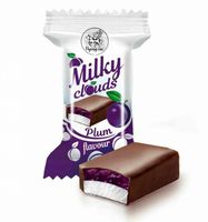 AIM CUKIERKI MILKY CLOUDS O SMAKU ŚLIWKOWYM W POLEWIE KAKAOWEJ 1KG