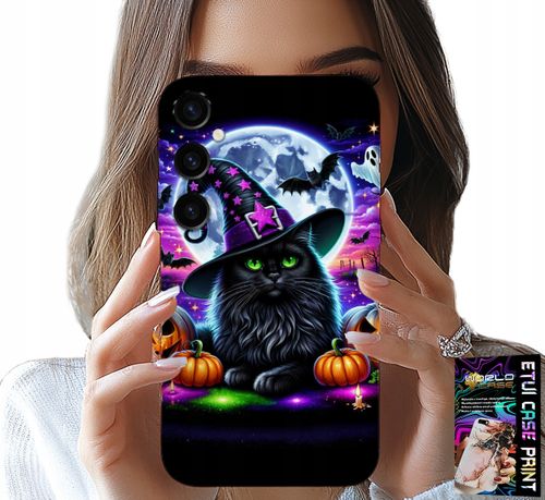 ETUI DO SAMSUNG GALAXY S25 PLUS - CZARNY KOTEK HALLOWEEN SALEM DYNIA WZORY na Arena.pl