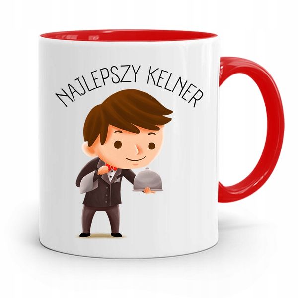 Dla Kelnera Kubek Czerwony Najlepszy Kelner Z Nadrukiem Ze Zdjęciem zdjęcie 1
