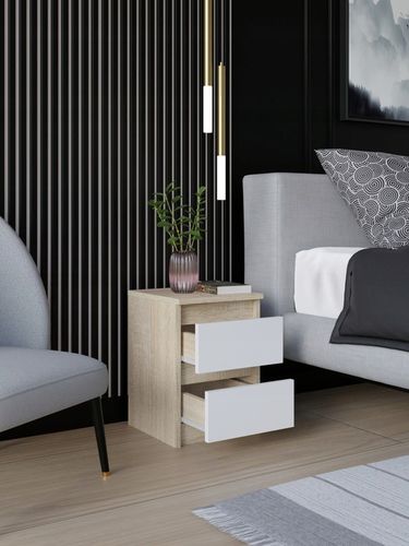 SZAFKA NOCNA SONOMA BIAŁA STOLIK NOCNY DWIE SZUFLADY 30cm SYPIALNIA na Arena.pl