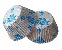 FOREMKI PAPILOTKI do muffinek srebrno niebieskie kwiatki 50x35 mm 100 szt
