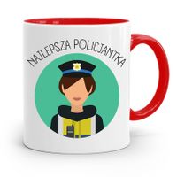 Kubek Czerwony Prezent Dla Najlepszej Policjantki Z Nadrukiem Ze Zdjęciem