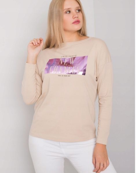 Modna bluzka plus size z nadrukiem R 48 BEŻOWA zdjęcie 2
