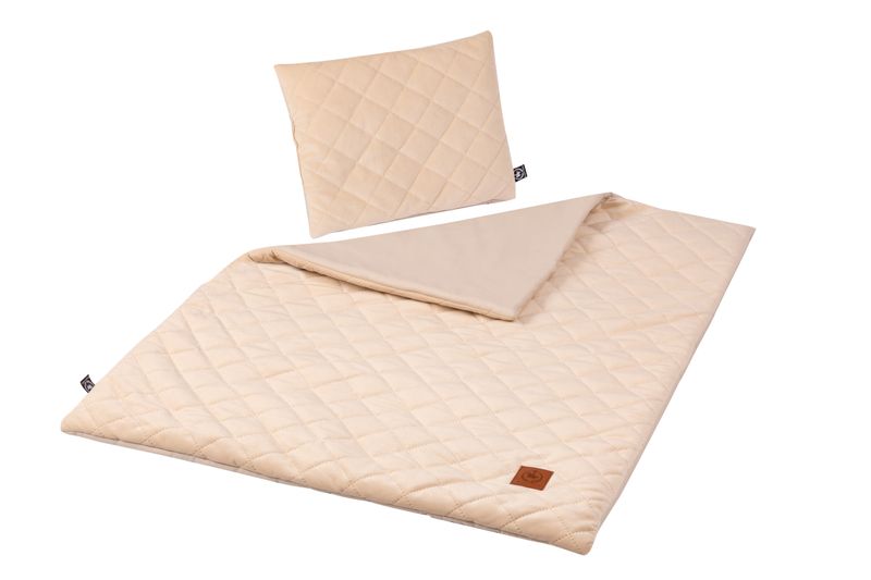 Koc z poduszką kremowy velvet soft zdjęcie 3