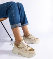 Beżowe sneakersy damskie z brokatem Agar 37