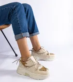 Beżowe sneakersy damskie z brokatem Agar 39