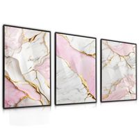 Zestaw 3X Plakat W Ramie Do Salonu Różowy Marmur Styl Glamour 60cm x 80cm