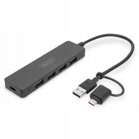 Hub USB 3.0/Koncentrator DIGITUS 4-portowy SlimLine USB A + adapter USB-C 0