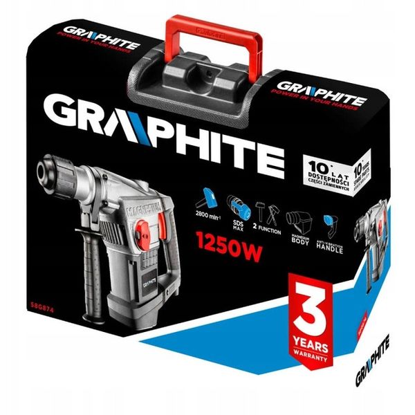 GRAPHITE Młot udarowy SDS Max 1250W, walizka 58G874 zdjęcie 2