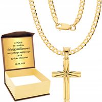 Złoty Łańcuszek 925/585 Męski Pełny Pancerka z Krzyżykiem Grawer