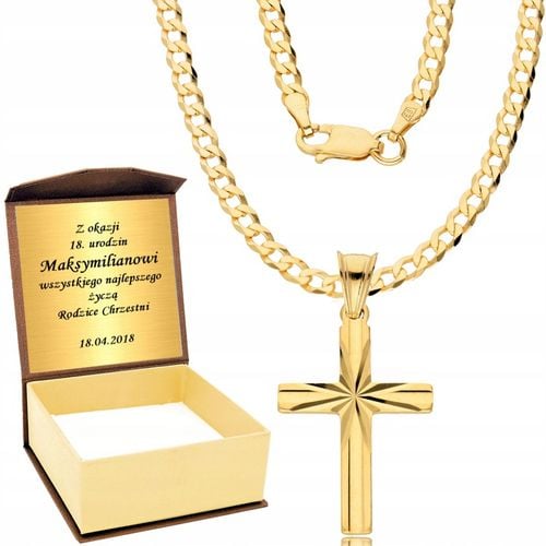 Złoty Łańcuszek 925/585 Męski Pełny Pancerka z Krzyżykiem Grawer na Arena.pl