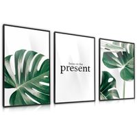 Zestaw 3X Plakat W Ramie Liście Egzotyczne Monstery Natura 60cm x 80cm