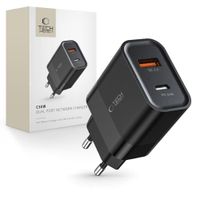 TECH-PROTECT ŁADOWARKA SIECIOWA 2-PORTOWA 30W CZARNA USB-C/USB-A