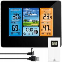 STACJA POGODOWABEZPRZEWODOWA POGODY Higrometr Termometr Czujnik Zegar Data