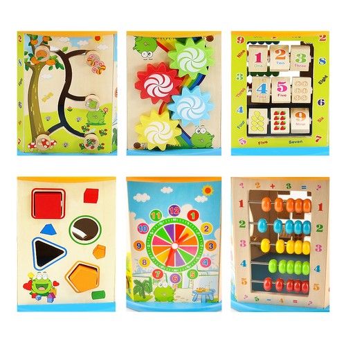 Kostka Drewniana Edukacyjna Sorter 8w1 Labirynt Skrzynka Zegar Zabawka zdjęcie 9