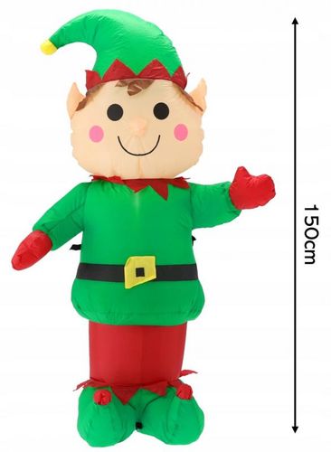 DMUCHANY ELF Z OŚWIETLENIEM DUŻY POMPOWANY 150 cm DEKORACJA ŚWIĄTECZNA na Arena.pl
