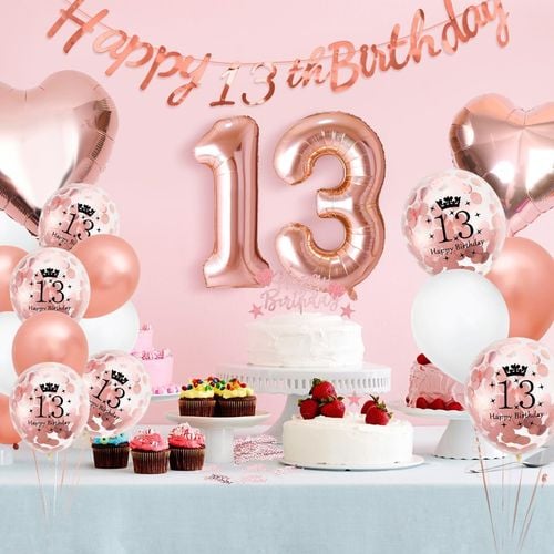 Zestaw Balonów na 13 Urodziny Różowe Złoto Konfetti Baner Gwiazdki XL na Arena.pl