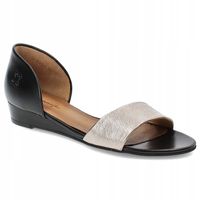 Sandały damskie MACIEJKA 01971-67 koturn skóra czarny+ złoty r.36