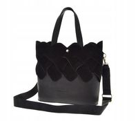 Laura Biaggi elegancka torebka shopper czarny groszek mat splot zamsz MG427