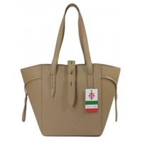 Pakowna włoska torebka skórzana na ramię mieści A4 ,Vera Pelle , Beżowa BKL25T