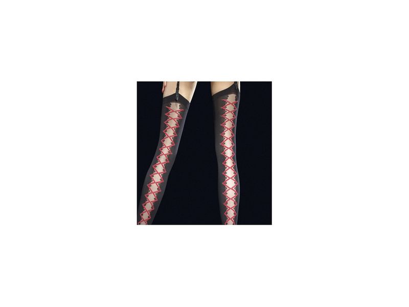 Pończochy do pasa Fiore wiązany wzór gorset White 3 zdjęcie 3