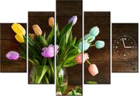 105CM 150CM ZEGAR 5 ELEM KOLOROWE TULIPANY DRUK OBRAZ