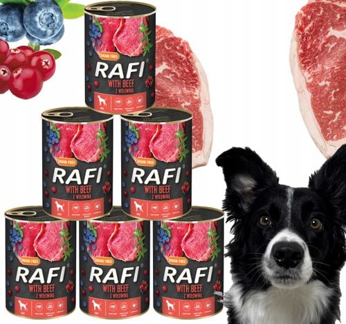 karma mokra dla psów rafi z wołowiną, borówką i żurawiną 400g - 6 szt. na Arena.pl