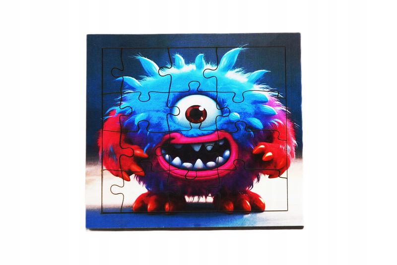 Drewniana kolorowa układanka dla dzieci Zabawka PUZZLE Monster 16 el. zdjęcie 1