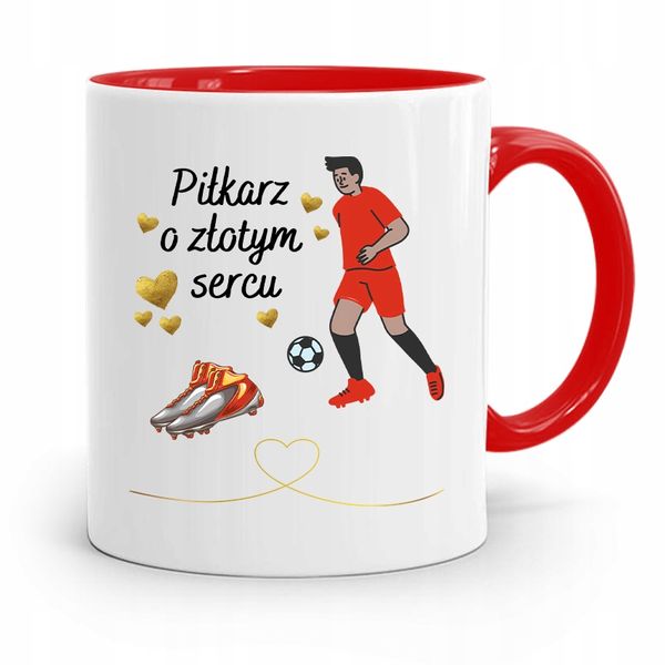 Kubek Czerwony Prezent Dla Piłkarza O Złotym Sercu Z Nadrukiem Ze Zdjęciem zdjęcie 1