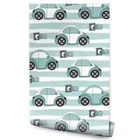 Tapeta Dla Dzieci SAMOCHODZIKI Autka Napisy Paski