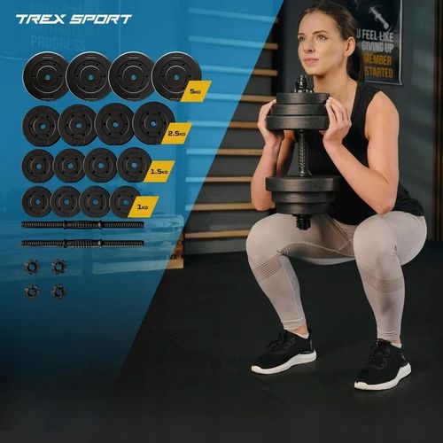 Hantle regulowane bitumiczne 40kg zestaw hantli gryf obciążenia Trex na Arena.pl