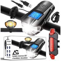 LAMPKA ROWEROWA PRZEDNIA TYLNA LED Z LICZNIKIEM USB LICZNIK DZWONEK