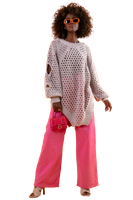 AŻUROWY LUŹNY SWETER Z BAWEŁNY UNI SZARY