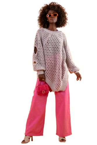 AŻUROWY LUŹNY SWETER Z BAWEŁNY UNI SZARY na Arena.pl