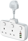 Przedłużacz Ścienny 6W1 Biały USB C USB A 20W Z Wyłącznikami