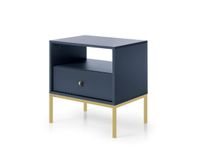 Szafka nocna Molly z szufladą i półką granatowa złoty stelaż
