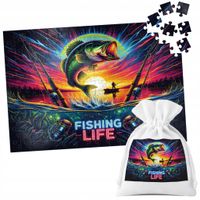 PUZZLE TRADYCYJNE - WĘDKARSKIE WZORY RYBAK WĘDKA FANATYK RYBA - 96 el