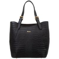 VEZZE torebka damska skórzana shopper kroko z długimi rączkami V704 czarna