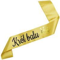 Król Balu z koroną - złota szarfa z czarnym nadrukiem