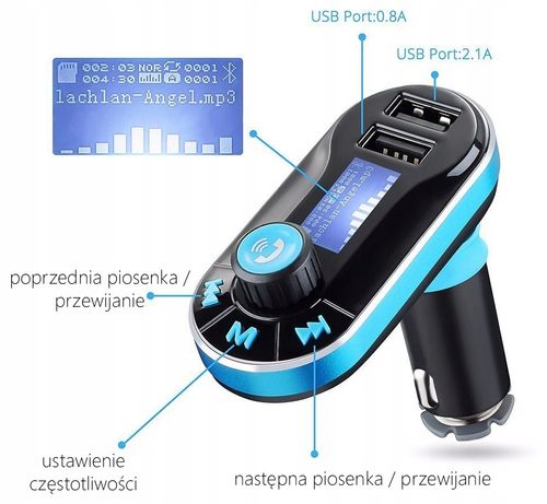 TRANSMITER FM PEIYING 2x USB BLUETOOTH MP3 LCD SD na Arena.pl