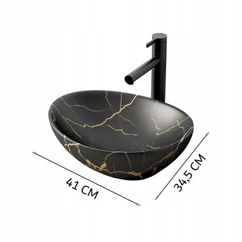 Umywalka nablatowa czarny mat marmur z żyłkami owalna ceramiczna 41x34,5 cm na Arena.pl