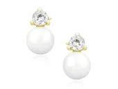 DELIKATNE POZŁACANE SREBRNE KOLCZYKI WKRĘTKI PERŁY PEREŁKI BIAŁE CYRKONIE