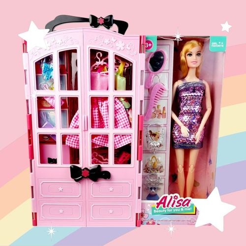 Szafa dla Lalek Garderoba dla Lalek Domek dla Lalek Akcesoria Lalka Różowa na Arena.pl