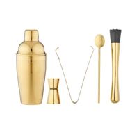 Złoty zestaw barmański Tempa 5 el. shaker miarka szczypce tłuczek łyżka