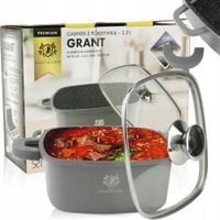 GARNEK Z SZKLANĄ POKRYWKĄ GRANT 2,3L 20 CM GRANITOWA POWŁOKA INDUKCJA GAZ