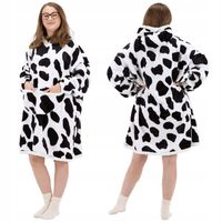 BLUZA Z KAPTUREM KOC KOCOBLUZA DUŻA GRUBA CIEPŁA NA ZIMĘ W ŁATY KROWA